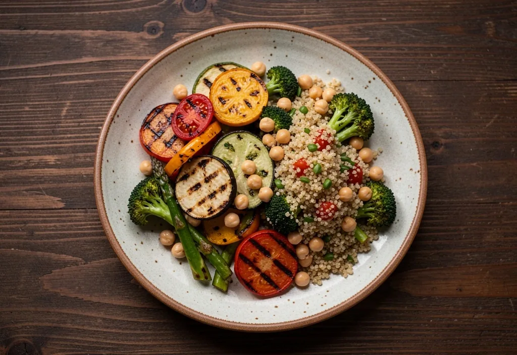 Assiette équilibrée avec légumes grillés et légumineuses