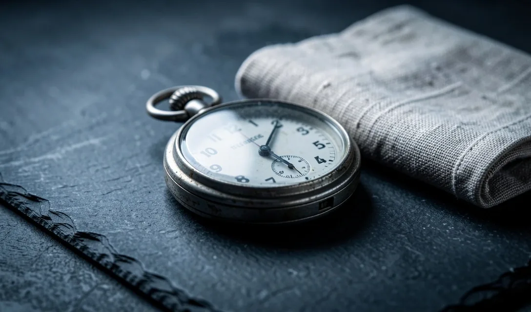 Chronomètre en fer et tissu de lin sur ardoise