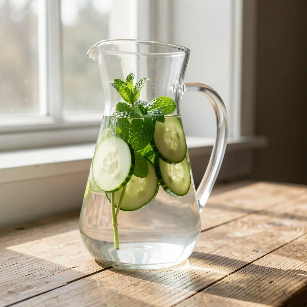 Carafe d'eau infusée au concombre et menthe fraîche