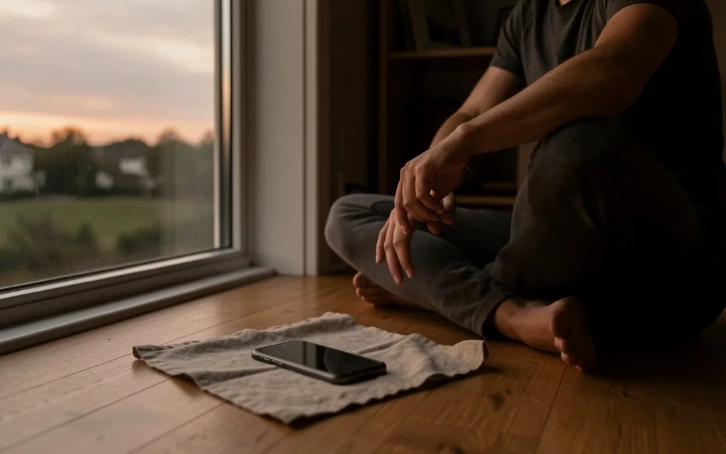 Pause numérique le soir avec téléphone posé loin