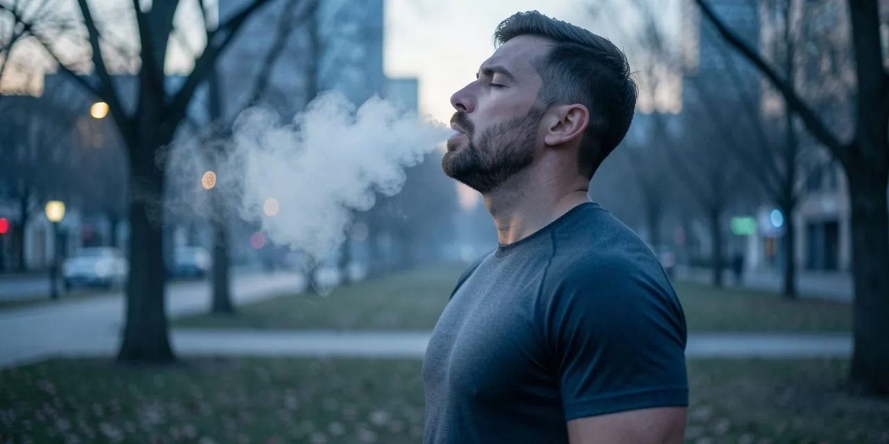 Athlète pratiquant la respiration contrôlée à l'aube