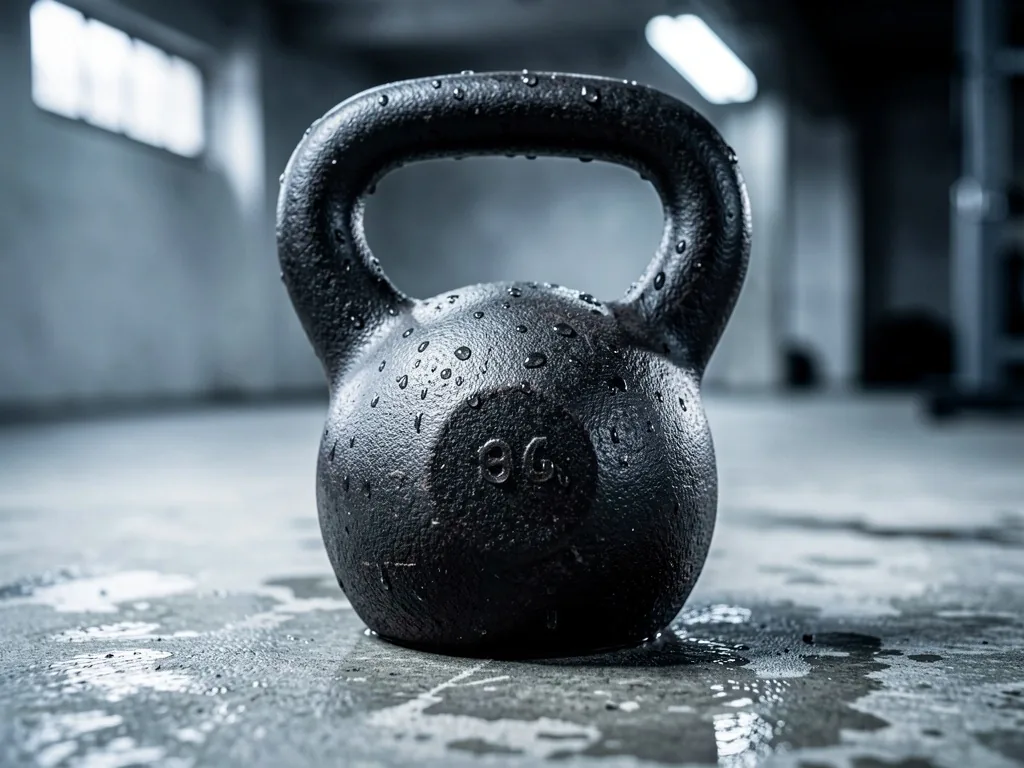 Kettlebell en fonte sur surface bétonnée