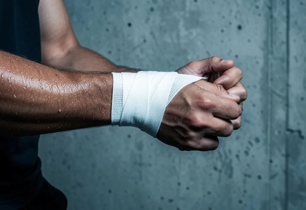 Préparation des poignets avec tape sportif avant l'entraînement
